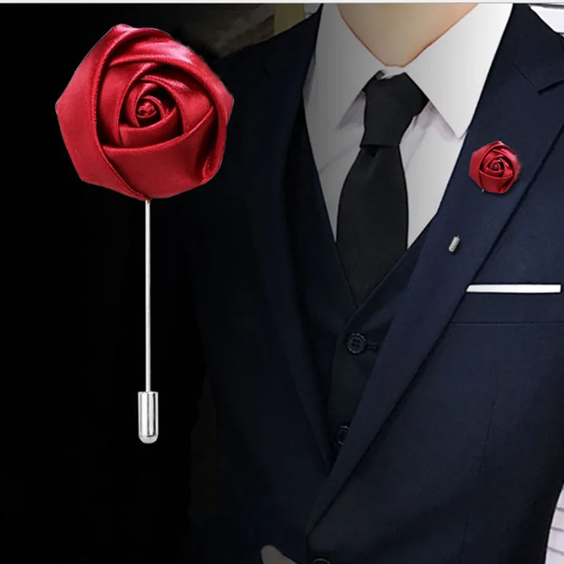 Men'S Grooming For Marriage - 男性用のボタンホールブローチ、緑のコサージュ、ラペルピン、リボンローズフラワー、ダブルアクセサリー、ウエディングドレス