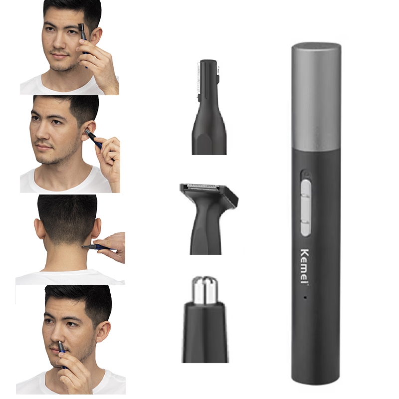 Grooming Men'S Eyebrows - Kemei Pro 充電式鼻毛トリマーペンひげグルーミングキット電動フェイシャルネックラインボディトリマー耳眉毛トリマー男性女性用