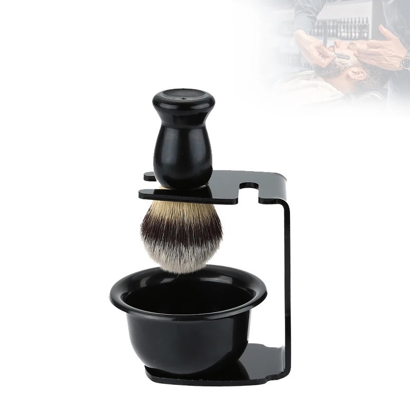 Men'S Grooming Facial - シェービングブラシとアクリルスタンド付きボウル ブラック メンズ フェイシャルシェーブ ひげ剃り グルーミングキット