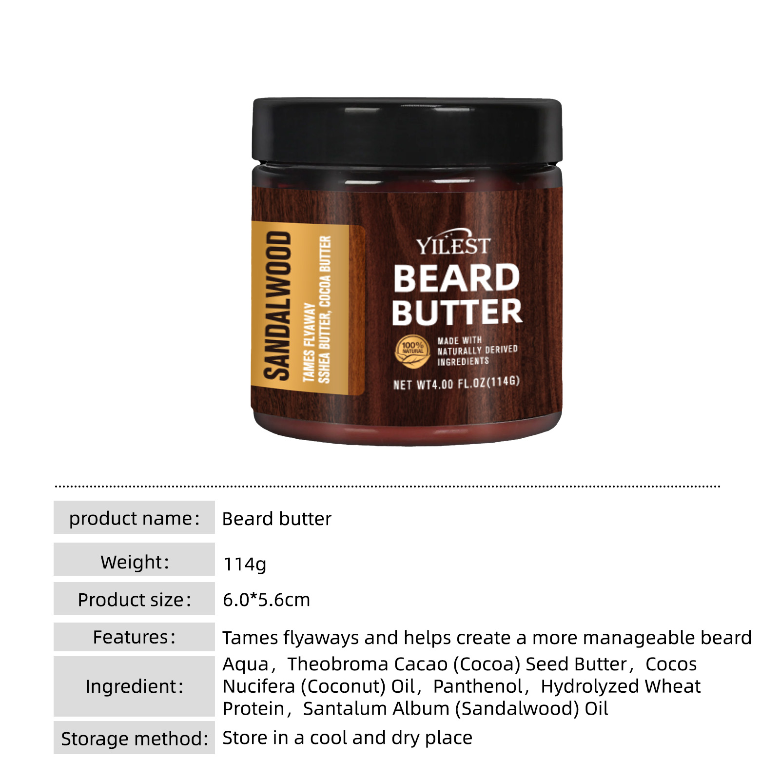 Aftershave Balm Mens - 114g サンダルウッド ビアードバター メンズ用 天然コンディショニングバーム ひげを整えスタイリングする