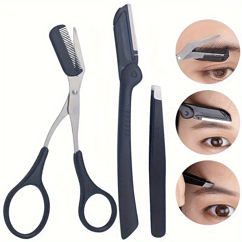 Grooming Men'S Eyebrows - 3点セット 眉毛キット 女性と男性用 ステンレス製 眉毛グルーミングセット 眉毛コーム、ハサミ、眉毛トリマーツールを含む