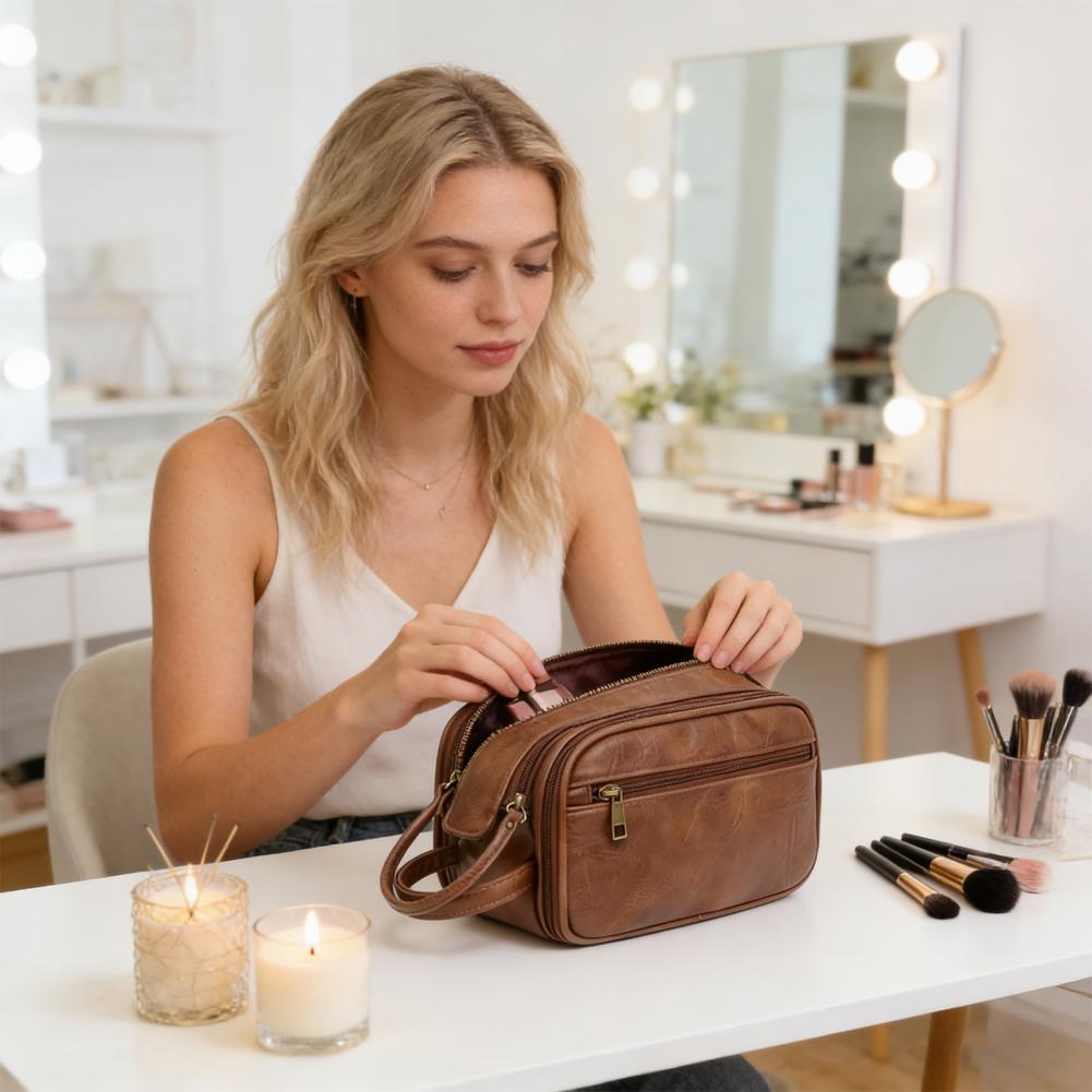 トラベルメイクアップバッグ フェイクレザー製トイレタリーバッ - Men'S Grooming Bag のレビューと価格