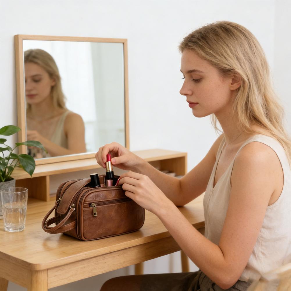 トラベルメイクアップバッグ フェイクレザー製トイレタリーバッ - Men'S Grooming Bag のレビューと価格