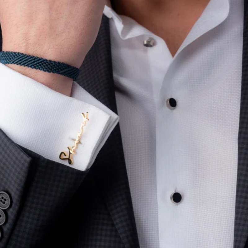 カスタムネームカフスボタン 18K金メッキステンレス鋼製 パ - Men'S Groom のレビューと価格
