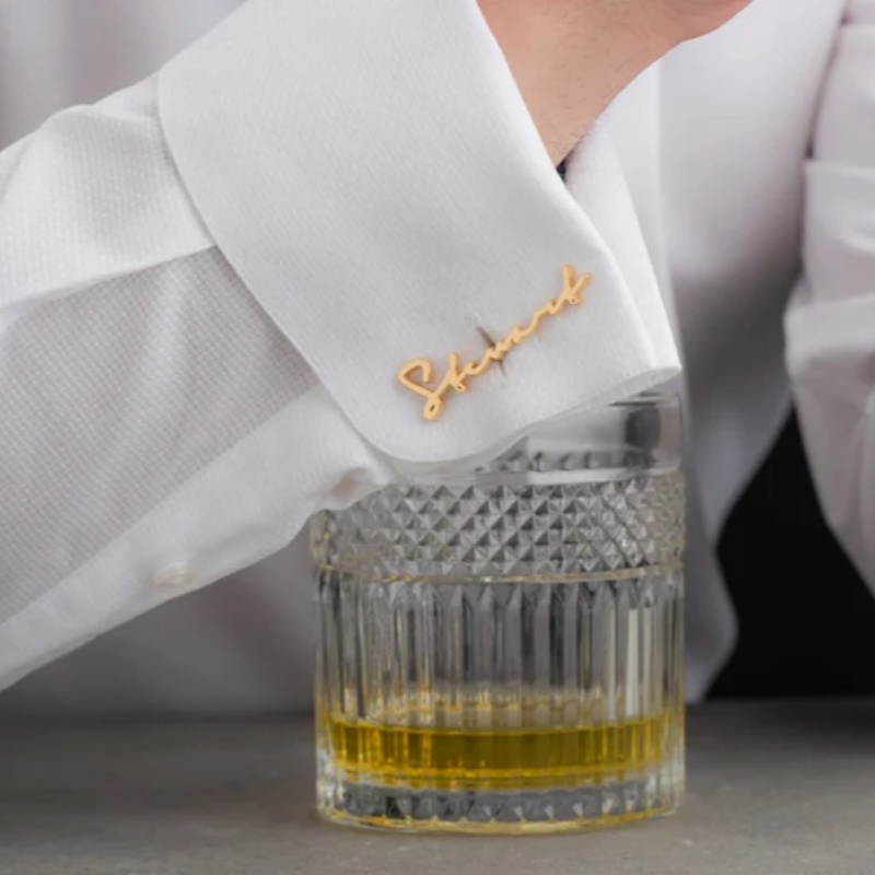 カスタムネームカフスボタン 18K金メッキステンレス鋼製 パ - Men'S Groom のレビューと価格