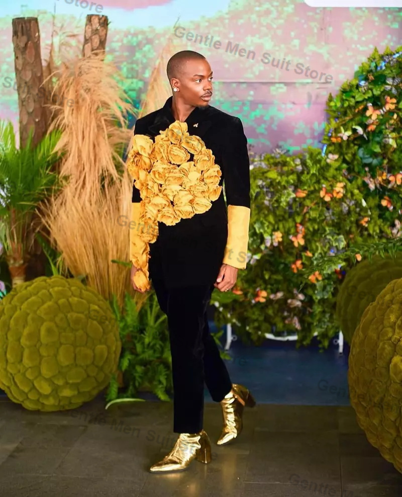 メンズスーツセット,ブレザーとパンツ,3D花柄,結婚式のタキ - Men'S Groom のレビューと価格